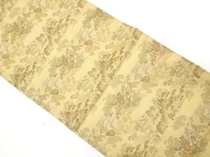 アンティーク　霞に流水・片輪車・草花模様織り出し丸帯（材料）